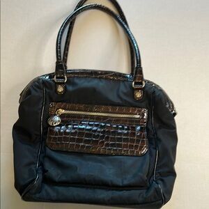 Brighton Black Nylon Brown Pattent Leather Shoulder Bag Purse
